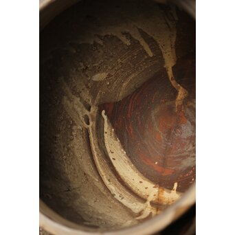 江戸時代 古武雄 鉄絵緑彩松岩文 水甕　P495 