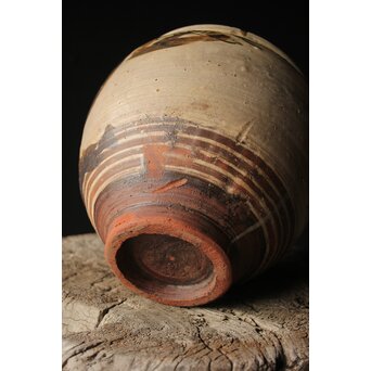 江戸時代 古武雄 鉄絵緑彩松岩文 水甕　P495 