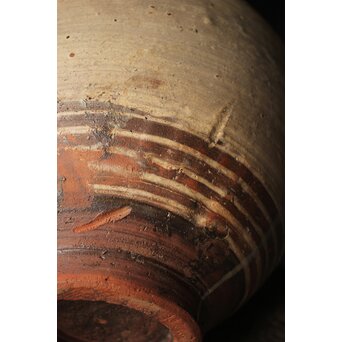 江戸時代 古武雄 鉄絵緑彩松岩文 水甕　P495 