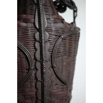 鈴木玩々斎 唐物写壺型耳付 懸花籠 竹籠　U362 