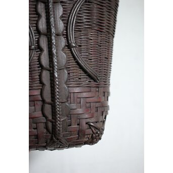 鈴木玩々斎 唐物写壺型耳付 懸花籠 竹籠　U362 