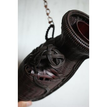 鈴木玩々斎 唐物写壺型耳付 懸花籠 竹籠　U362 