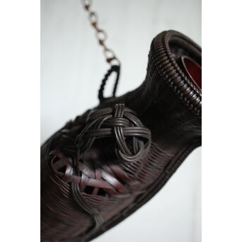 鈴木玩々斎 唐物写壺型耳付 懸花籠 竹籠　U362 