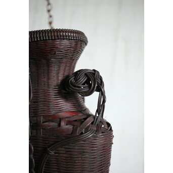 鈴木玩々斎 唐物写壺型耳付 懸花籠 竹籠　U362 