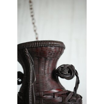 鈴木玩々斎 唐物写壺型耳付 懸花籠 竹籠　U362 