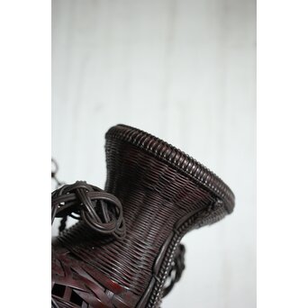 鈴木玩々斎 唐物写壺型耳付 懸花籠 竹籠　U362 