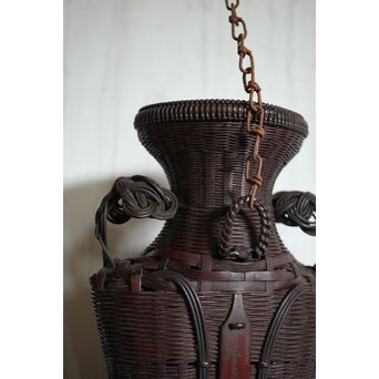 鈴木玩々斎 唐物写壺型耳付 懸花籠 竹籠　U362 