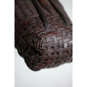 鈴木玩々斎 唐物写壺型耳付 懸花籠 竹籠　U362 