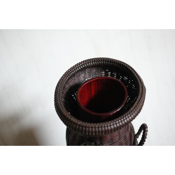 鈴木玩々斎 唐物写壺型耳付 懸花籠 竹籠　U362 