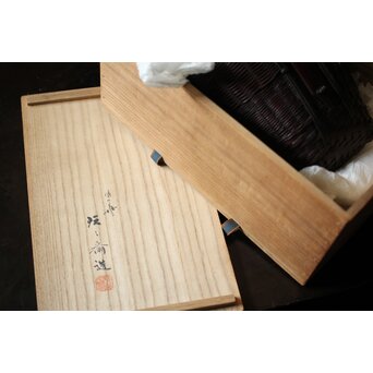 鈴木玩々斎 唐物写壺型耳付 懸花籠 竹籠　U362 