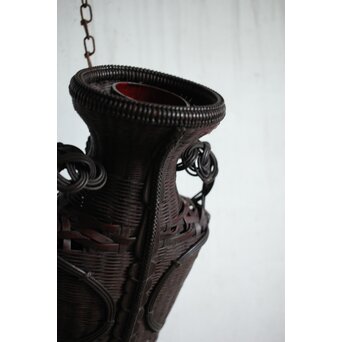 鈴木玩々斎 唐物写壺型耳付 懸花籠 竹籠　U362 