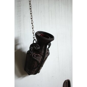 鈴木玩々斎 唐物写壺型耳付 懸花籠 竹籠　U362 