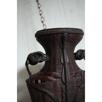 鈴木玩々斎 唐物写壺型耳付 懸花籠 竹籠　U362 