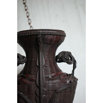 鈴木玩々斎 唐物写壺型耳付 懸花籠 竹籠　U362 