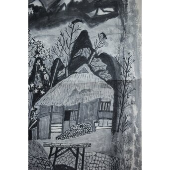 企庸 農村図 紙本掛軸　Z550 