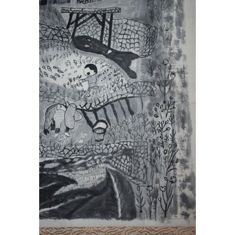 企庸 農村図 紙本掛軸　Z550 