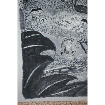 企庸 農村図 紙本掛軸　Z550 