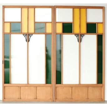 黄色と緑色ガラス建具 2枚1組　GD0243Y