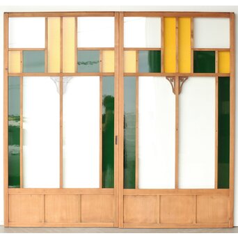 黄色と緑色ガラス建具 2枚1組　GD0243Y ウラ