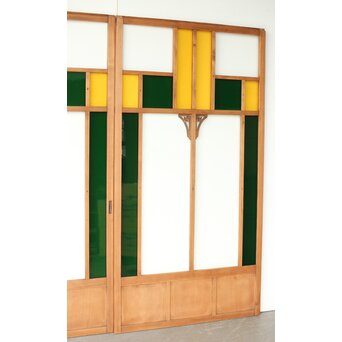 黄色と緑色ガラス建具 2枚1組　GD0243Y 