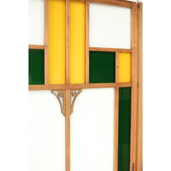 黄色と緑色ガラス建具 2枚1組　GD0243Y 