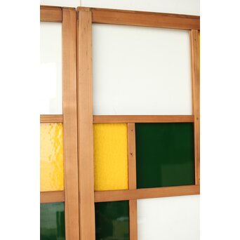 黄色と緑色ガラス建具 2枚1組　GD0243Y 