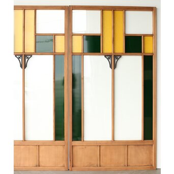 黄色と緑色ガラス建具 2枚1組　GD0243Y 