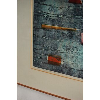 萩原英雄 月夜 木版画 額装　Z552 