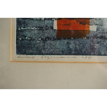 萩原英雄 月夜 木版画 額装　Z552 