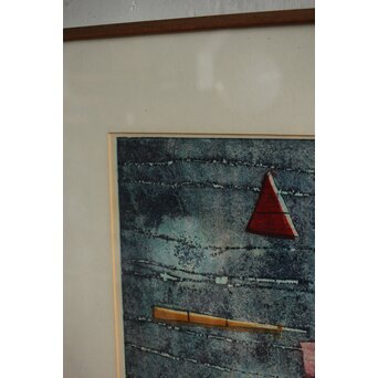 萩原英雄 月夜 木版画 額装　Z552 