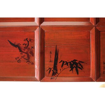 平安象彦造 今尾景年画 図替 桐溜柿合四方盆十客 共箱　Q368 