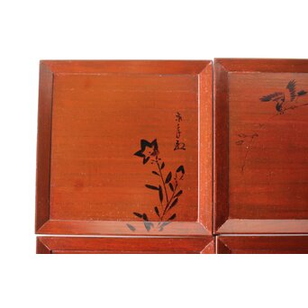 平安象彦造 今尾景年画 図替 桐溜柿合四方盆十客 共箱　Q368 