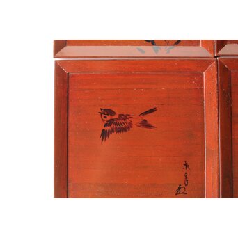 平安象彦造 今尾景年画 図替 桐溜柿合四方盆十客 共箱　Q368 