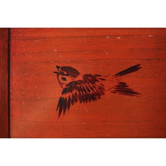 平安象彦造 今尾景年画 図替 桐溜柿合四方盆十客 共箱　Q368 