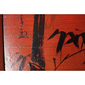 平安象彦造 今尾景年画 図替 桐溜柿合四方盆十客 共箱　Q368 