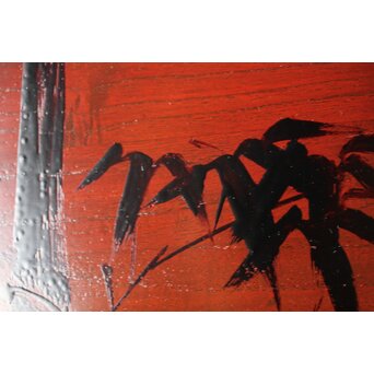 平安象彦造 今尾景年画 図替 桐溜柿合四方盆十客 共箱　Q368 