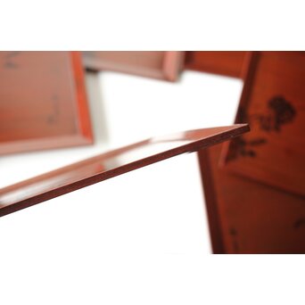 平安象彦造 今尾景年画 図替 桐溜柿合四方盆十客 共箱　Q368 