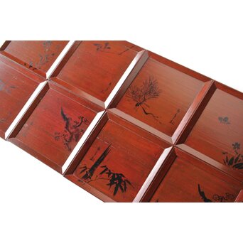 平安象彦造 今尾景年画 図替 桐溜柿合四方盆十客 共箱　Q368 