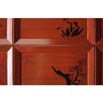 平安象彦造 今尾景年画 図替 桐溜柿合四方盆十客 共箱　Q368 