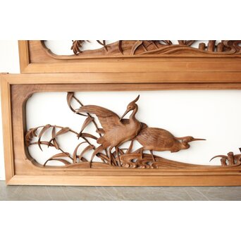 横山典行 井波木彫欄間 鷺 2枚1組　R0434 