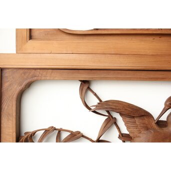 横山典行 井波木彫欄間 鷺 2枚1組　R0434 