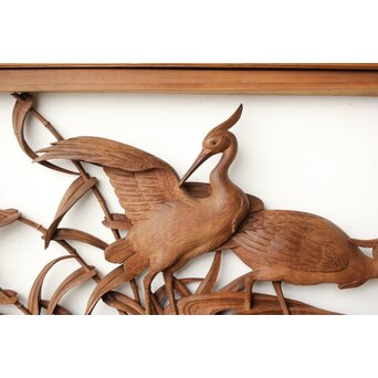 横山典行 井波木彫欄間 鷺 2枚1組　R0434 