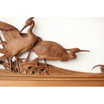 横山典行 井波木彫欄間 鷺 2枚1組　R0434 