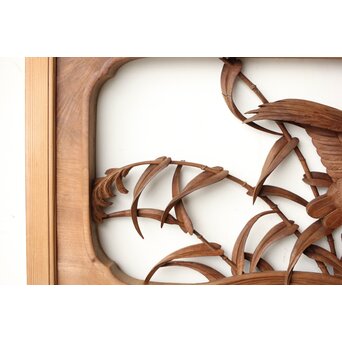 横山典行 井波木彫欄間 鷺 2枚1組　R0434 