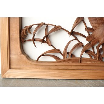 横山典行 井波木彫欄間 鷺 2枚1組　R0434 