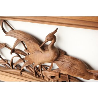 横山典行 井波木彫欄間 鷺 2枚1組　R0434 