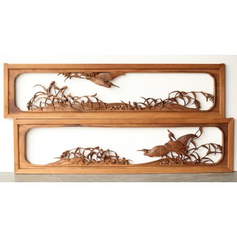 横山典行 井波木彫欄間 鷺 2枚1組　R0434 ウラ