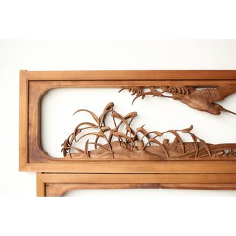 横山典行 井波木彫欄間 鷺 2枚1組　R0434 