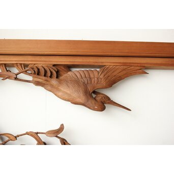 横山典行 井波木彫欄間 鷺 2枚1組　R0434 