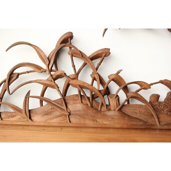 横山典行 井波木彫欄間 鷺 2枚1組　R0434 